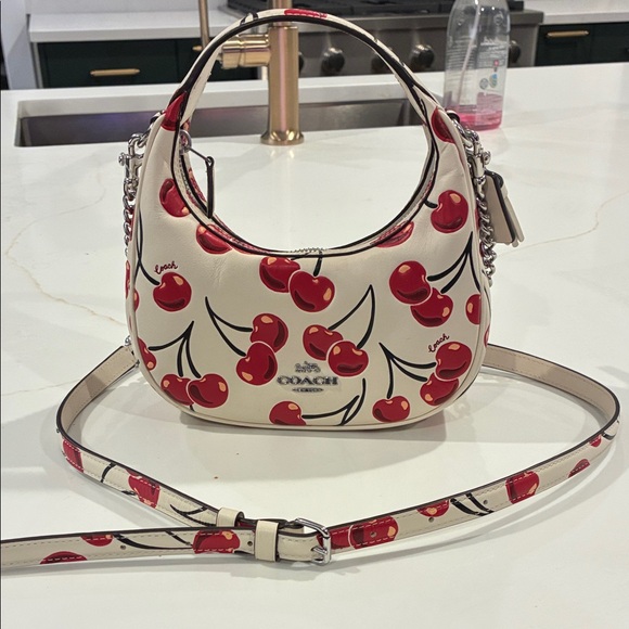 Coach Carmen Mini Cross Body Cherry Print Bag in Cream and Red - Picture 4 of 8